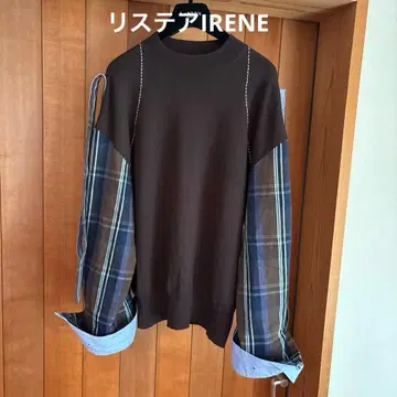 리스테아 IRENE 브라운 니트 체크 무늬 긴팔 셔츠 포함 프리 사이즈