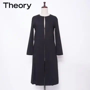 Theory 린넨 혼방 노카라 코트 롱 자켓 블랙 P*HD820