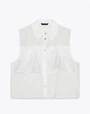 ZARA 프릴 장식 세미 시스루 슬리브리스 S 화이트