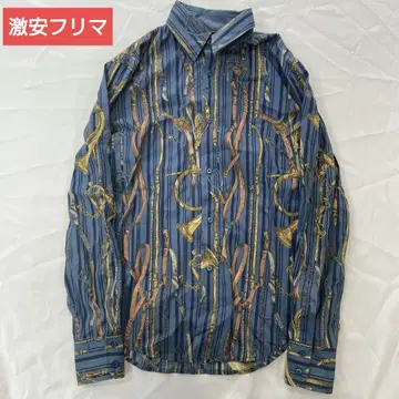 justcavalli M 사이즈 올 패턴 버튼 다운 셔츠 네이비