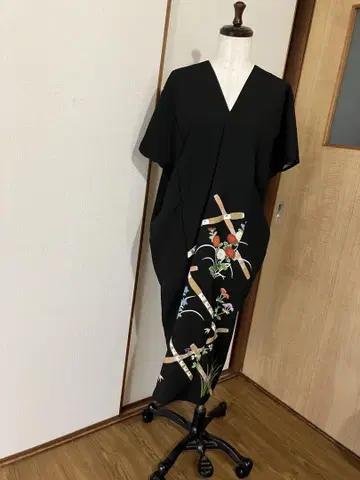 기모노 리메이크 순수 실크 풀오버 원피스 블랙