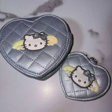헬로키티 엔젤 하트 파우치 코인 케이스 블루 퀼팅