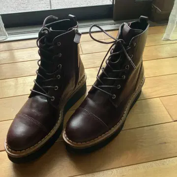 버건디 가죽 레이스업 부츠