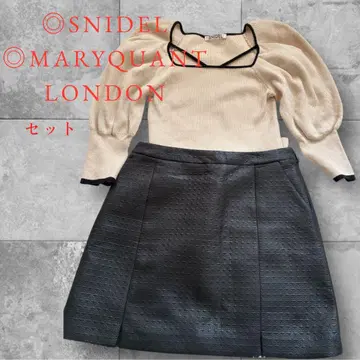 SNIDEL 니트 7부 소매 MARYQUANT 엠보 가죽 스커트 세트