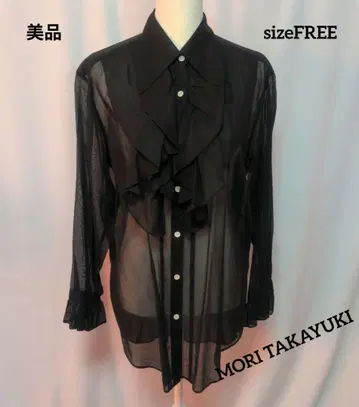 새상품급 MORI TAKAYUKI 프릴 달린 시스루 블랙 긴팔 셔츠