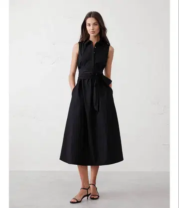 BANANA REPUBLIC 포플린 크로스허리 미디 원피스