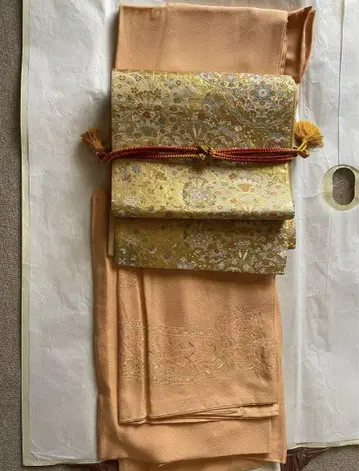 이로무지 순수 실크 고급 스와토 자수 히토츠몬 오비와 허리띠 세트