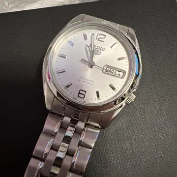 SEIKO 5 스포츠 자동 시계 화이트 다이얼 SS 뒷면 커버 스켈레톤