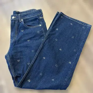 시착만 한 상품 하트 모티브 스터드 데님 청바지 팬츠