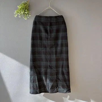글로벌 워크 [M] 고급 내추럴 울 혼방 체크 무늬 롱 타이트 스커트