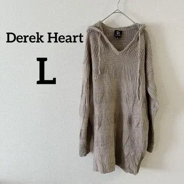 Derek Heart 후드 부착 긴팔 니트 스웨터 [ L ] 브라운