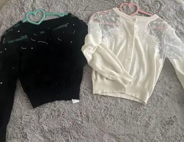 레이스 장식 블랙 화이트 가디건 긴팔