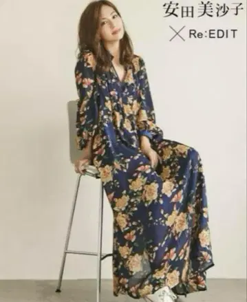 Re:EDIT 리디 네이비 꽃무늬 롱 원피스 야스다 미사코