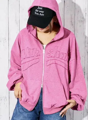 핑크 집업 후드 부착 후드티 BIG 실루엣