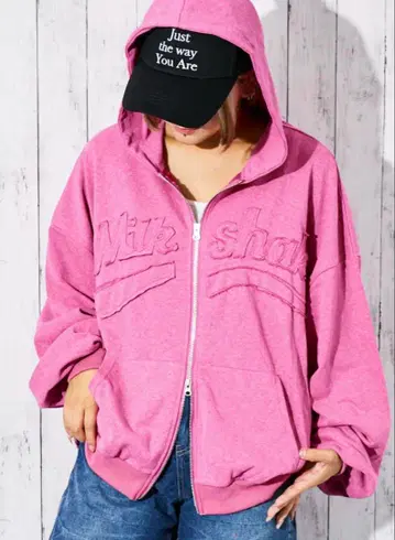 핑크 집업 후드 부착 후드티 BIG 실루엣