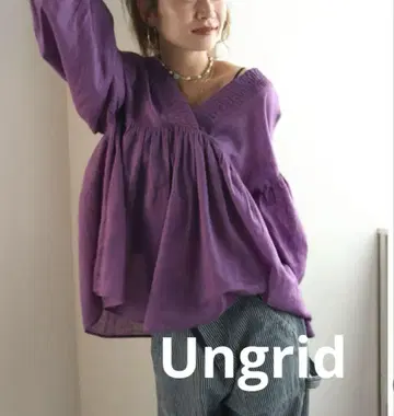 인기 Ungrid 슬리브 볼륨 블라우스 퍼플 프릴