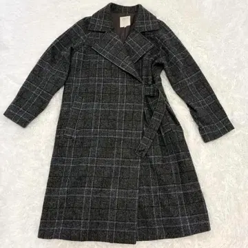 BEAMS 빔즈 체스터 코트 벨트 포함 체크 울 블랙