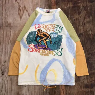 90s 서프 맨투맨 클레이지 패턴 드로 코드 vintage