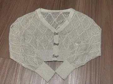 SNIDEL 리본 비쥬 시어 가디건 뷔스티에 세트 아이보리