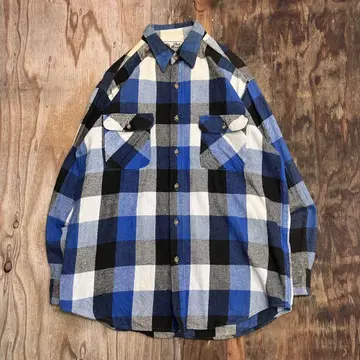 90s 버팔로 체크 헤비 플란넬 셔츠 블루 플랩 vintage