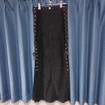 블랙 사이드 레이스업 타이트 스커트
