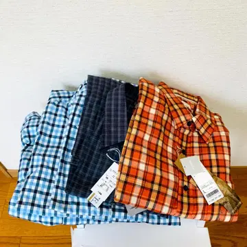 유니클로 체크 셔츠 오렌지 블루 그레이 JUSTFIT L 사이즈