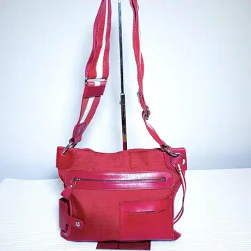 발리 숄더백 나일론 캔버스 x 가죽 레드