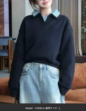 callautia 셔츠 레이어드 상의 네이비