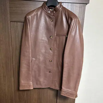 다케오 키쿠치 브라운 가죽 자켓 단추식