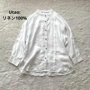 Utao: 린넨 마 밴드 카라 셔츠 블라우스