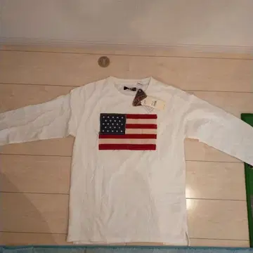 USA COTTON 미국 국기 자수 긴팔 티셔츠