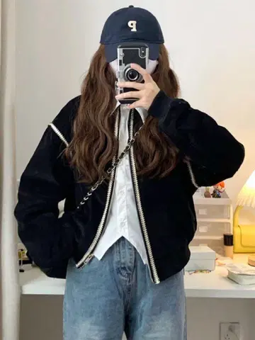 블루종 스티치 디자인 자켓 모드 캐주얼 아우터