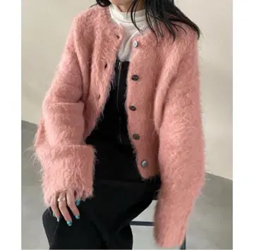지나시스 리치 샤기 숏 크루 가디건
