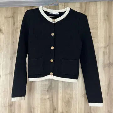 ZARA 골드 버튼 바이컬러 니트 가디건 S