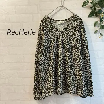 [ RecHerie ] 레오파드 무늬 V넥 긴팔 티셔츠 (L) 화려한