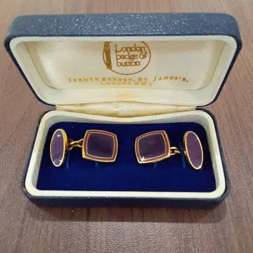 London Badge & Button 보라색 커프스 링크 케이스 포함