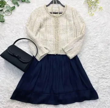 쿠미쿄쿠 any SIS 트위드 엄마 여성 수트 셋업 아이보리 네이비