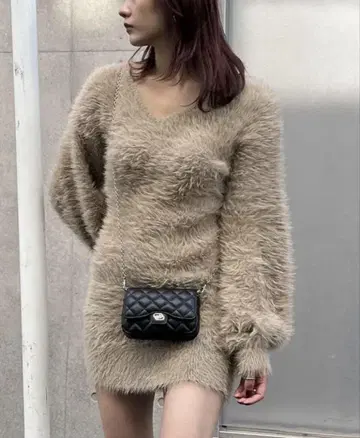 EMODA 2WAY 샤기 미니 원피스 베이지