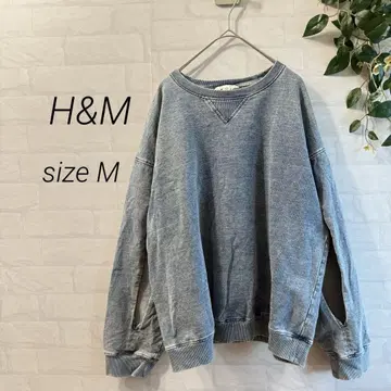[ H&M ] 워시 가공 데님라이크 상의 오픈 슬리브 맨투맨 M