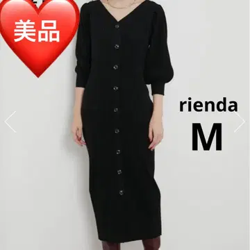 새상품급 리엔다 2WAY 퍼프 슬리브 리브 니트 타이트 원피스 블랙 검정