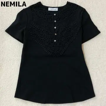 NEMIKA 하프 버튼 레이스 악센트 블라우스 블랙 블랙