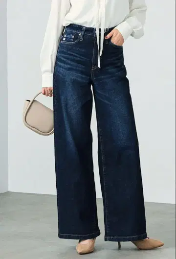 SOMETHING LISA 와이드 데님 팬츠 L 사이즈 다크 네이비 블루