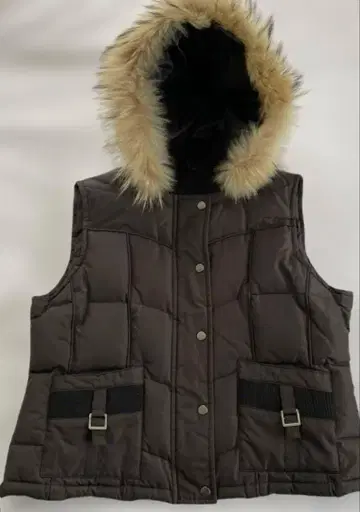 Via Faburica 퍼 달린 다운 베스트 블랙 M-L