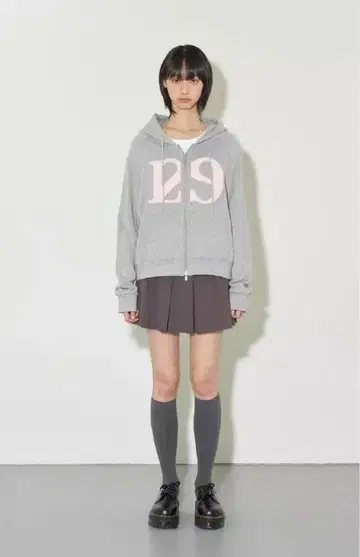 129 프린트 그레이 후드 부착 후드티