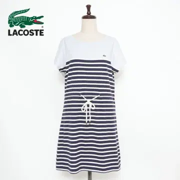 라코스테 원포인트 로고 보더 컷 원피스 연보라 네이비 38*HD840