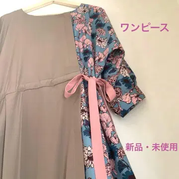 새상품 미사용 꽃무늬 롱 원피스 베이지 핑크 결혼식 발표회 F 사이즈