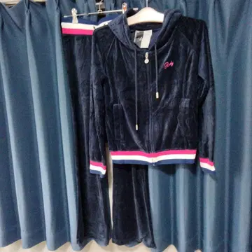 네이비 벨로아 후드 부착 셋업