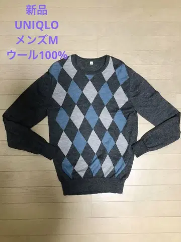 새상품 UNIQLO 울 100% 긴팔 니트 스웨터 MENS M 사이즈