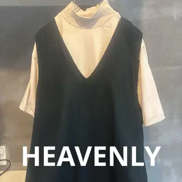 HEAVENLY 블랙 V넥 린넨 원피스 아이보리