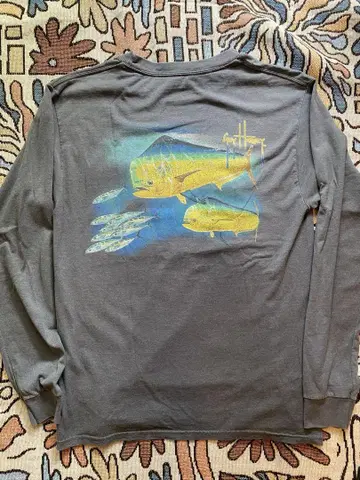 Guy Harvey 물고기 프린트 긴팔 티셔츠 그레이